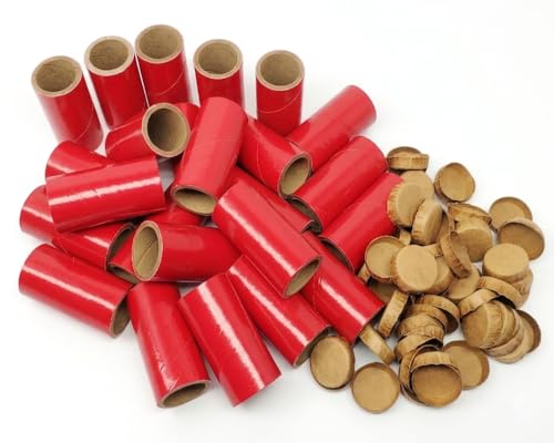 Red Model Rocket Heavy Wall Cardboard Craft Tubes & Caps 25pc 1" x 2-1/2" x 1/8" with 50pc Paper Plugs