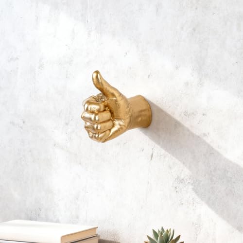 XYQXYQ Gold Thumbs-up Wall Sculpture,Modern Hand Gesture Art Sculpture,Unique Hanging Decor,Creative Hand-Finished Sculpture Figurine for Bar/Home/Office Art Decor (Gold)