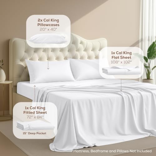 Image of Utopia Bedding Bed Sheet Set - 4 Piece Cal King Bedding - Soft Brushed Microfiber Fabric - Wrinkle, Shrinkage & Fade Resistant - Easy Care (Cal King, White)