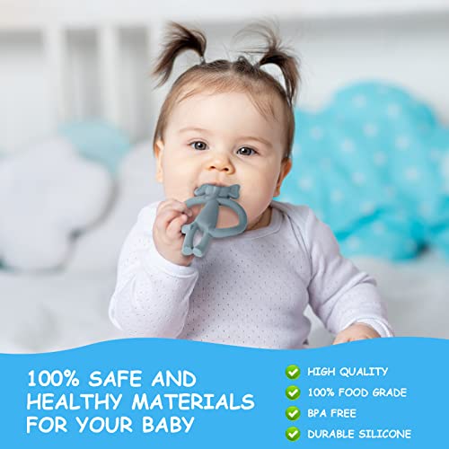 Vicloon Baby Beißspielzeug, 2 Stück Elefant Zahnungshilfe, Beißring aus Silikon BPA-frei,wundes Zahnfleisch zu stimulieren und zu massieren,ab 3 Monaten-grau+grün – Bild 6