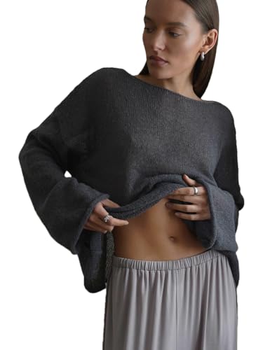 Nutria Jersey de ganchillo para mujer, cuello redondo, manga larga, jersey de punto de gran tamaño, con aguja de ganchillo, cubierta de malla hueca, parte superior Lechit informal, ropa de calle