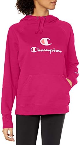 Champion Women's Powerblend Fleece Hoodie, Double Logo, Deep Raspberry-586168, X-Small