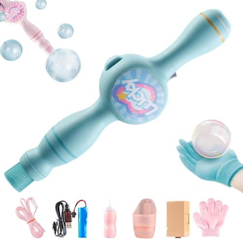 Smoke Bubble Machine, Elastic Magic Wand, Bubble Wands, Interactive Fog Bubble Machine for Party, Wedding, Festival, Birthday, Colorful Lights, Fun Indoor Outdoor Accessories (Blue)