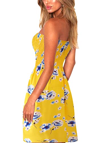 Image of Zyyfly Tube Top Dress Women Summer Beach Coverup Stretch Smocked Strapless Dress