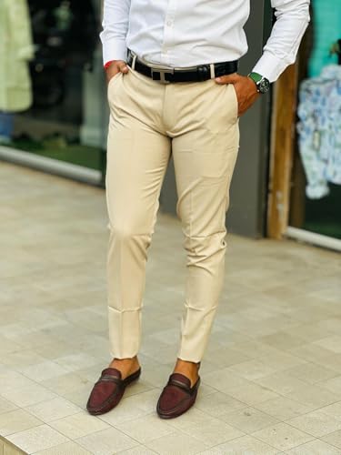Image of Mens Solid Polyester Twill Slim Fit Formal Pants | Lightweight and Breathable Fabric | Flat Front Design | Ideal for Office, Travel & Semi-Formal Occasion