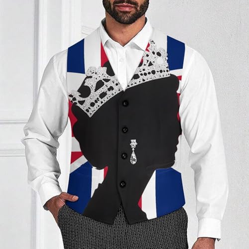 Queen Flag of The United Kingdom Suit Vest for Men Slim Fit Sleeveless Jacket V Neck Business Waistcoat Button Up Dressy Top4