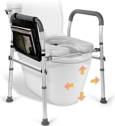 Zenvita トイレ 手すり 折りたたみ式 トイレ用手すり 介護手すり トイレ手すり便座付き トイレチェア 風呂椅子 高さと幅を 調節可能 超耐荷重160kg 滑り止めと安定 組み立てが簡単 すべてのトイレに適用 妊婦、高齢者、障害者、術後の患者に最適