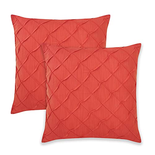 Craftbot Faux Silk Decorative Throw Pillow Covers - Tomato Accent Pillows - Set Of 2-18X18 Inches - Pleated Texture Luxury Cushion Covers - Toss Pillow For Couch Sofa Bed Car - Insert Not Included #TOP17