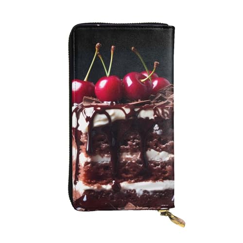 schwarzwälder Kirschtorte Picture Leather Long Clutch Wallet for Fashionable Girls and Women - Durable, Stylish, and Functional, Black, One Size