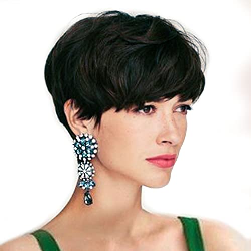 Queentas Short Black Wig for Black Women Short Wigs for Women,Pixie Cut Wigs Synthetic Fiber (Black), B-Natural Balck