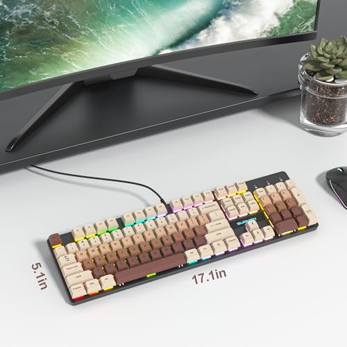 Image of Wired Full Size Brown Mechanical Keyboard 104 Keys Creamy Keyboard with Number Pad, RGB Gaming Keyboards, Linear Red Switch, NKRO for Windows Laptop PC Gamer(104 Brown)