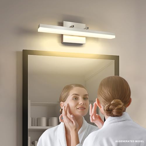 Image of Brushed Nickel Vanity Lights - Dimmable 5CCT Bathroom Lighting Fixtures Over Mirror, Adjustable Angle Wall Light, 15.75 inch Long 12W LED Bar Light