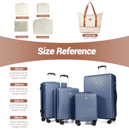 Image of Travelhouse 9-Piece Hardshell Luggage Set with Spinner Wheels & TSA Lock | Lightweight ABS suitcase set: 16 inch, 20 inch, 24 inch, 28 inch hardside suitcases + tote bag + packing cubes
