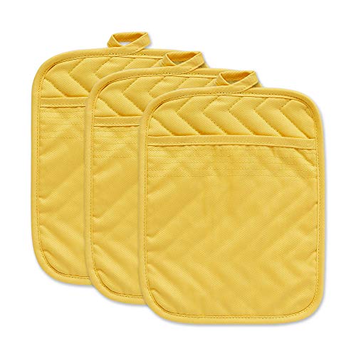 DII Heat Resistant Quilted Cotton Pot Holder Set, Designed with Space to Personalize Allowing a Customized Design, 7x9, Yellow, 3 Count