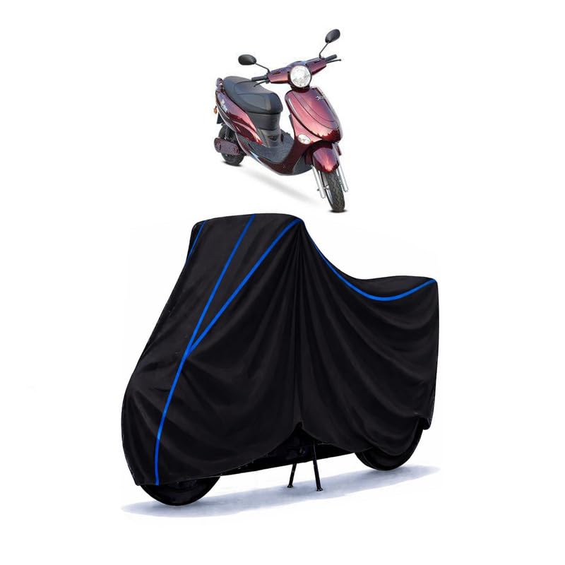 Image of Scooty Cover Water Resistant for Avon E Star BS6 | Universal Scooter & Bike Cover | Heavy Duty UV Dust, Rain & Scratch Protection | Elastic Fit All Weather Indoor Outdoor | Black with Blue Piping