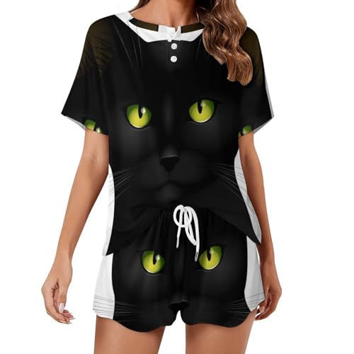 Pyjama chat noir femme contre la chaleur nocturne de l'été