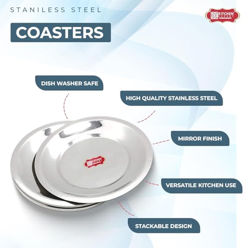 Image of Kitchen Expert - Stainless Steel Glass Lid Set | Set of 12 | Small Lid Covers | Cup Mugs Lids | Steel Round Shape Coasters | Tea Cup Lids | Steel Ciba |