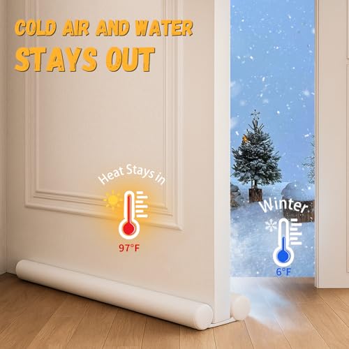 Image of MAXTID Under Door Draft Stopper White 32Inch, Weather Stripping Seal, Sweep for Exterior & Interior Doors, Bottom Seal Dust and Noise Insulation, Large Draft Guard Blocker