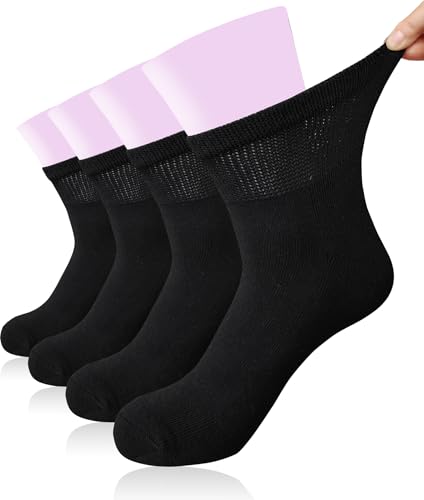 Diabetic Ankle Socks Women Extra-Wide Stretch for Swollen Edema Wide Feet Hospital Sock Black 4 Pairs
