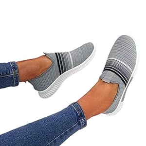 Clenp Vrouwen Sneakers, Vrouwen Regenboog Strepen Slip Op Werkschoenen Anti Skid Ademende Sok Sneakers