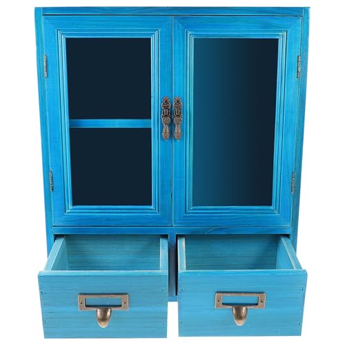 MOBUTOFU Armario de Pared de Madera Azul Vintage Puertas Dobles, Gabinete de Almacenamiento Compacto para Encimera, Adecuado para Dormitorio y Decoración del Hogar, 1 Pieza