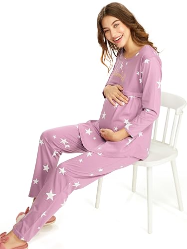 Image of LOTIK Women's Cotton Star Print Maternity & Feeding Night Suit Set