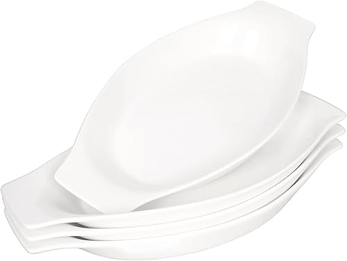 Juego de 4 platos ovalados para hornear gratinados, de porcelana, aptos para horno, lasaña, utensilios de cerámica ideales para cacerola de crema