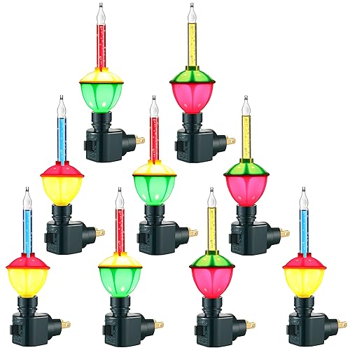Image of Sumind 9 Pieces Christmas Bubble Lights, Traditional Vintage Night Lights with E12 Candelabra Base, Colorful Fluid Christmas Bulbs with Swivel Plug in Base(Green)