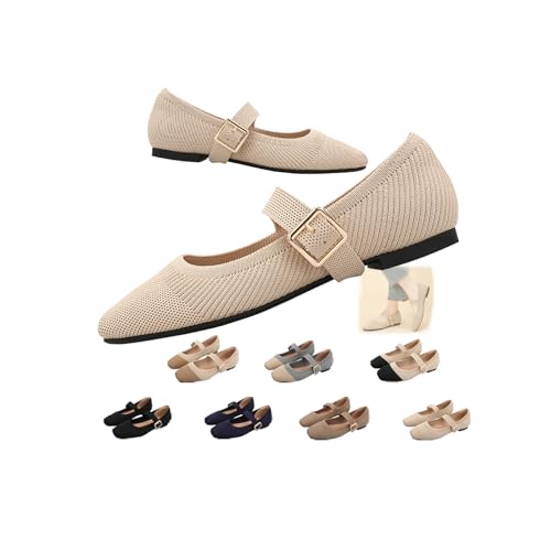 Mary Jane Shoes Women Ballet Flats Ballet Flats with Arch Support Adjustable Strap Square Toe Flat Shoes Dressy Comfortable Wide