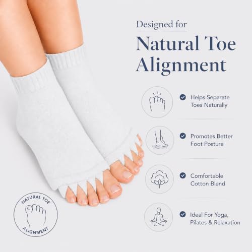 Image of Foot Alignment Orthopedic Cotton Socks for Men & Women | Five Toe Separator | Foot Pain Relief | Bunion Corrector | Plantar Fasciitis Support | Improves Posture & Flexibility | Free Size | White | 1 Pair