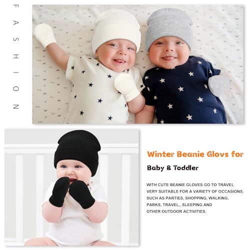 Image of Baby Beanie Hat Gloves Set, Kids Winter Warm Knit Hat with glvoes,Toddler Soft Beanie for Little Boys Little Girls Children