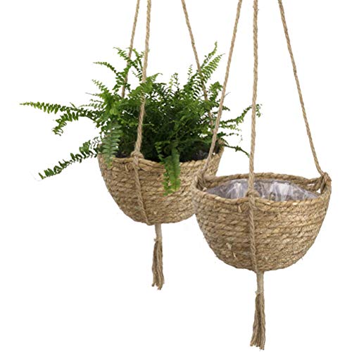 Ayaaa Cotton Rope Hanging Basket Hanging Basket Seagrass Basket Wall Hanging Planter Basket Cover for Flower Pot Straw Hanging Basket Storage Basket