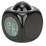 Vikye Reloj Despertador de Proyección, Reloj Proyector de Pared para Techo con Visualización de Temperatura y Hora Informes de Voz y Alarma Musical Funciona con Batería USB