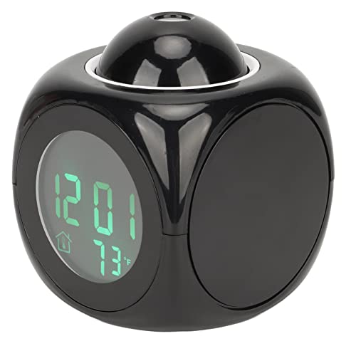 Vikye Reloj Despertador de Proyección, Reloj Proyector de Pared para Techo con Visualización de Temperatura y Hora Informes de Voz y Alarma Musical Funciona con Batería USB