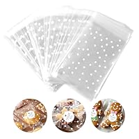ilauke 200Pcs Cellophane Bags Self Adhesive 4\" x 6\" White Polka Dot Clear Candy Treat Bags with Thank you Sticker, Cookie Sleeves with Seal for Party Gift Giving Packaging Cookies, Candy and Dessert