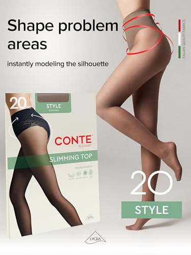 Image of Conte French Cut Sheer Push Up Lace Control Top Slimming Pantyhose Tights Style 20 Den