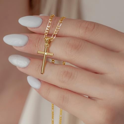 Cross Necklace Gold Cross Necklaces for Women 14K Gold Figaro or Mariner Chain Necklace for Women Hypoallergenic Faith Pendant Womens Necklace4