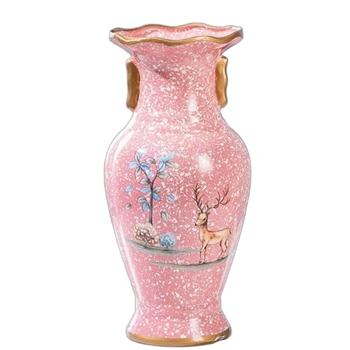 HSDXBA Ceramic Flower Vase Elegant Birds and Flowers Porcelain Vases Rustic Boho Farmhouse Decor for Home Decor Kitchen Table Bookshelf Aesthetic Centerpiece,Pink,9.8" Tall