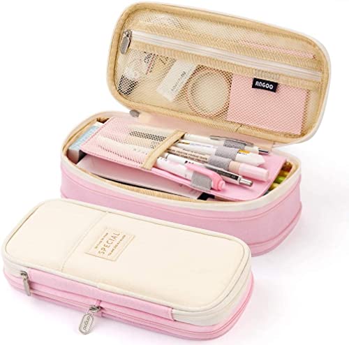 Image of Large Capacity Pencil Case Pouch, Cute Aesthetic Big Capacity Zipper Cases Pen Portable Office Stationery Makeup Bag, Desk Organizer for College Adults Women Men (CR-Pink)