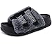 KuaiLu Womens Orthotic Sandals Comfortable Plantar Fasciitis Arch Support Faux Fur Sandal Slippers For Woman Adjustable Cushion Slides Slip On Indoor Outdoor Memory Foam House Shoes, Black Size 8