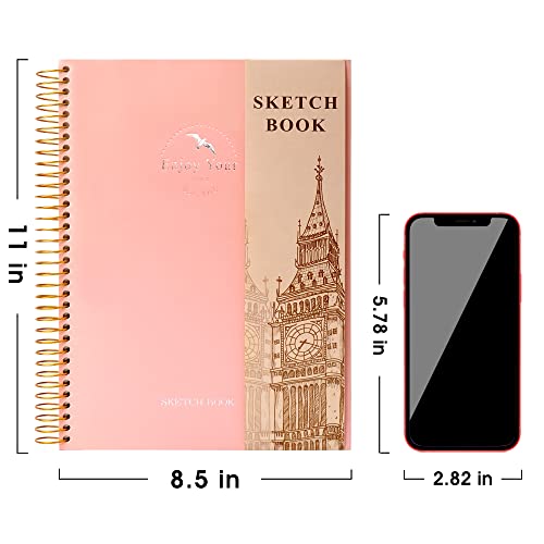 Hardcover Sketchbook For Drawing 8.5 X 11 Spiral Sketch Book For Adults Women Kids With 100Gsm 68Lb 120 Sheets Premium Paper Sketch Pad For Drawing Books Notebook Art Supplies, Pink #TOP3