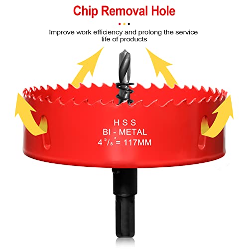 Hole Saw 4 5/8” (117Mm) For Wood, Hss Bi-Metal Hole Cutter With Pilot Drill Bit For Recessed Lights, Fiberglass, Pvc Board And Vent Pipe #TOP5