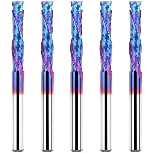 EANOSIC 5PCS Carbide Compression Router Bit Up&Down End Mills 1/8 inch Shank with 1/8 inch Cutter for CNC Mill Machine Wookwork 3D Profile Detail Engraver Carving
