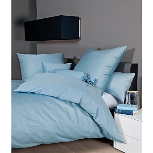 Bettwäsche JANINE Colors 31001 in Gr 135x200 155x220 oder 200x200 cm 100% Baumwolle Gr B L 135 cm x 200 cm 1 St B L 80 cm x 80 cm (1 St) Mako-Satin B L 80 cm x 80 cm blau (perlblau) feinfädige uni Bettwäsche für alle Jahreszeiten Markenreißverschluss