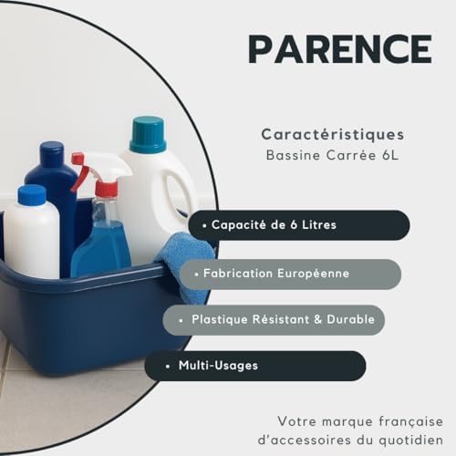 PARENCE.- Square Basin 6L – Kompakte Hochleistungs-Waschwanne aus Kunststoff 30 cm | Mehrzweckbecken für Geschirr, Haushalt, Wäsche oder Garten, Bleu