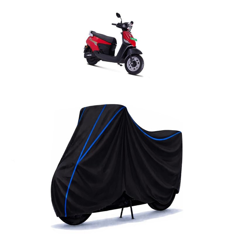 Image of Scooty Cover Water Resistant for C12i Ex | Universal Scooter & Bike Cover | Heavy Duty UV Protection | Dust, Rain & Scratch Protection | Elastic Fit All Weather Indoor Outdoor | Black with Blue Piping