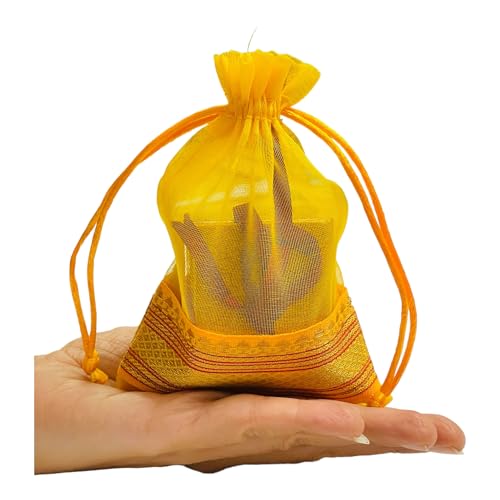 KRIWIN Pack of Thirty Small Size Silk Organza Potli Gift Bags Coin Bags(15 X 10 cm) Drawstring Closure (Yellow) - Image 4
