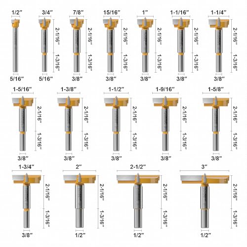 Image of 16 Pcs Forstner Bit Set, Forstner Drill Bit Set, Carbide Forstner Bit for Woodworking, Wood Drilling Hole Saw Set, Auger Opener, Hole Opener Hinge Hole Cutter for Plastic, Plywood Products