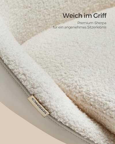 SONGMICS Homeoffice Stuhl, Schminkstuhl aus Sherpa, Schreibtischstuhl, Schaumstoffpolsterung, höhenverstellbar, für Arbeitszimmer, Schlafzimmer, cappuccinobeige-wolkenweiß OBG020W01