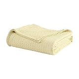 Beatrice Home Fashions Grand Hotel Lightweight All-Natural 100% Cotton Waffle Weave Blanket, Full/Queen, Lemon